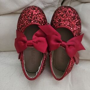 GINFIVE Boutique Red Glitter Maryjane Ballet Flats with Satin Bow Sz.7 Toddler